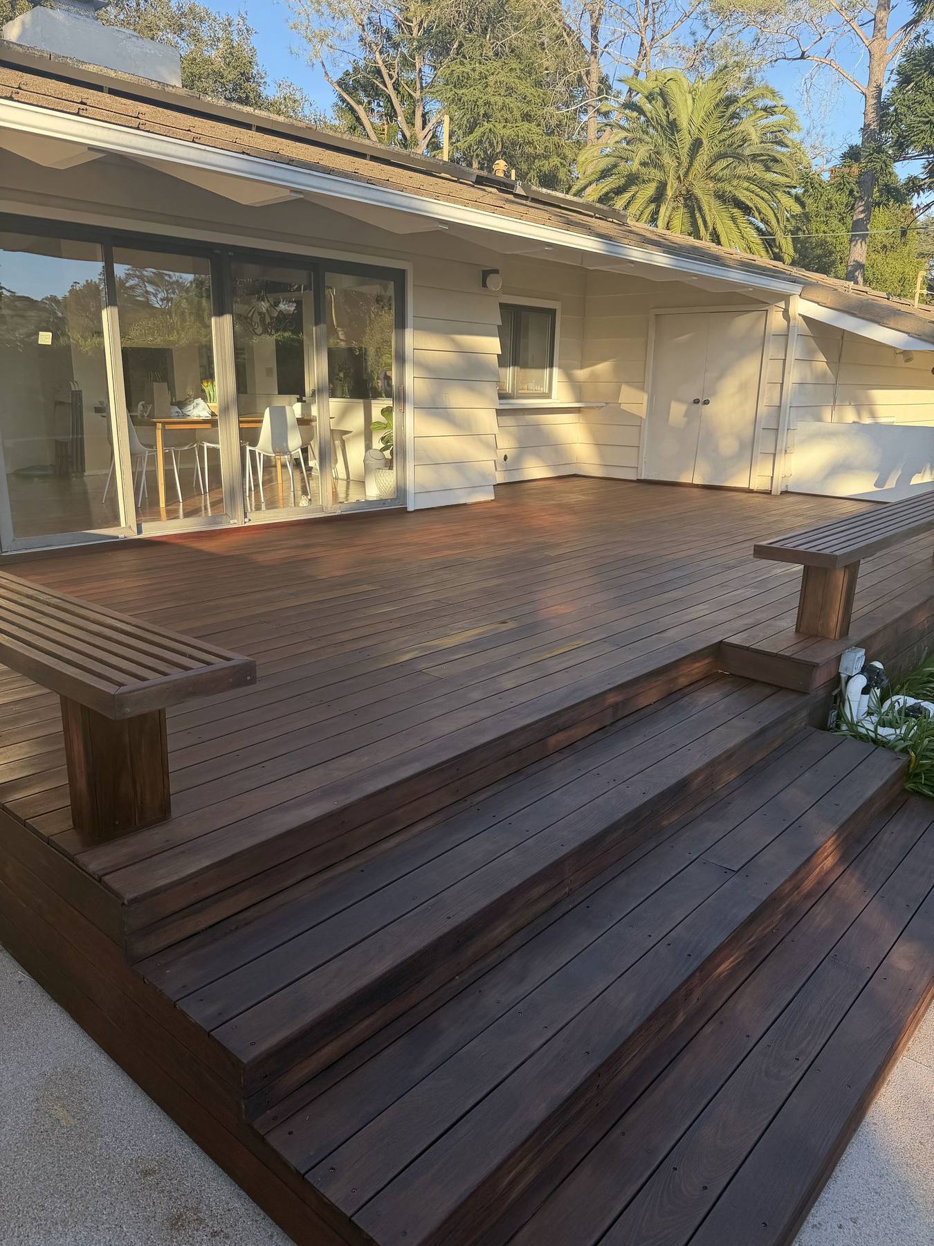 A restored deck brought back to a rich, warm tone at a Santa Barbara home.